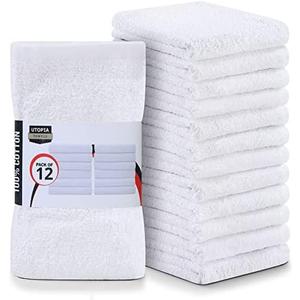 Utopia Towels Kitchen Bar Mops, Pack of 6 (25x16) And  Pack Of 24 (1 feet x 11inches), 100% Cotton Super Absorbent White Towels, Multi-Purpose Cleaning Towels for Home and Kitchen Bars