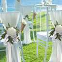 Fofetbfo Set of 10 Wedding Aisle Chair Decorations Silk Rose Chair Back Flowers with Ribbons Chairs Back Pew Flowers Arrangement for Wedding Ceremony Reception Decor (White/10Pcs)