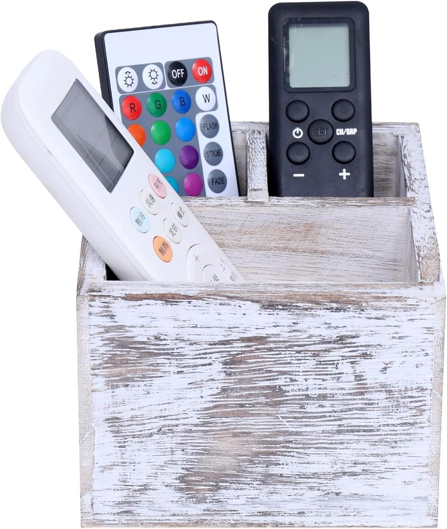 Remote Control Holder Wood Remote Caddy Media Storage Box,Rustic Vintage Wooden Desktop Organizer for Living Room Kitchen