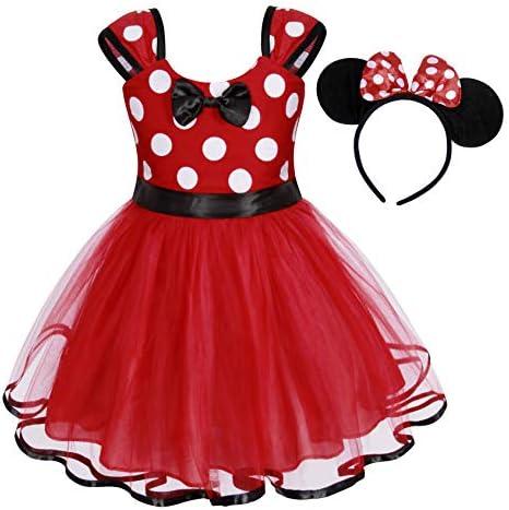 Eledobby Girls Polka Dots Princess Dress Up Mini Mouse Costume Toddler Christmas Birthday Gift Party Tulle Dress Red, Size 120