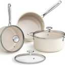 Redchef Stock Pot Set 5Qt, Saucepan 2.5/3.5 Qt, 6Pcs Nonstick Cookware Set
Induction Cooking Pot Set with Lid, Nontoxic PFAS-Free, All Stoves Even Heat, Cool Handle, Oven Dishwasher Safe, Begie White