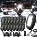 16 Pods Alloy Pure White LED Rock Lights for Trucks Trailer Offroad Pickup Boats Fender, IP68 Waterproof Shockproof 6500K 24LEDs Super Bright Aluminum White Underglow Kit with Switch Wiring Harness