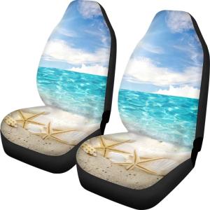Pehede Car Seat Cover Sea ??Beach Shells Front for Cars, Easy to Install Cover Set, Accessories Auto Trucks Van SUV,2 Packs