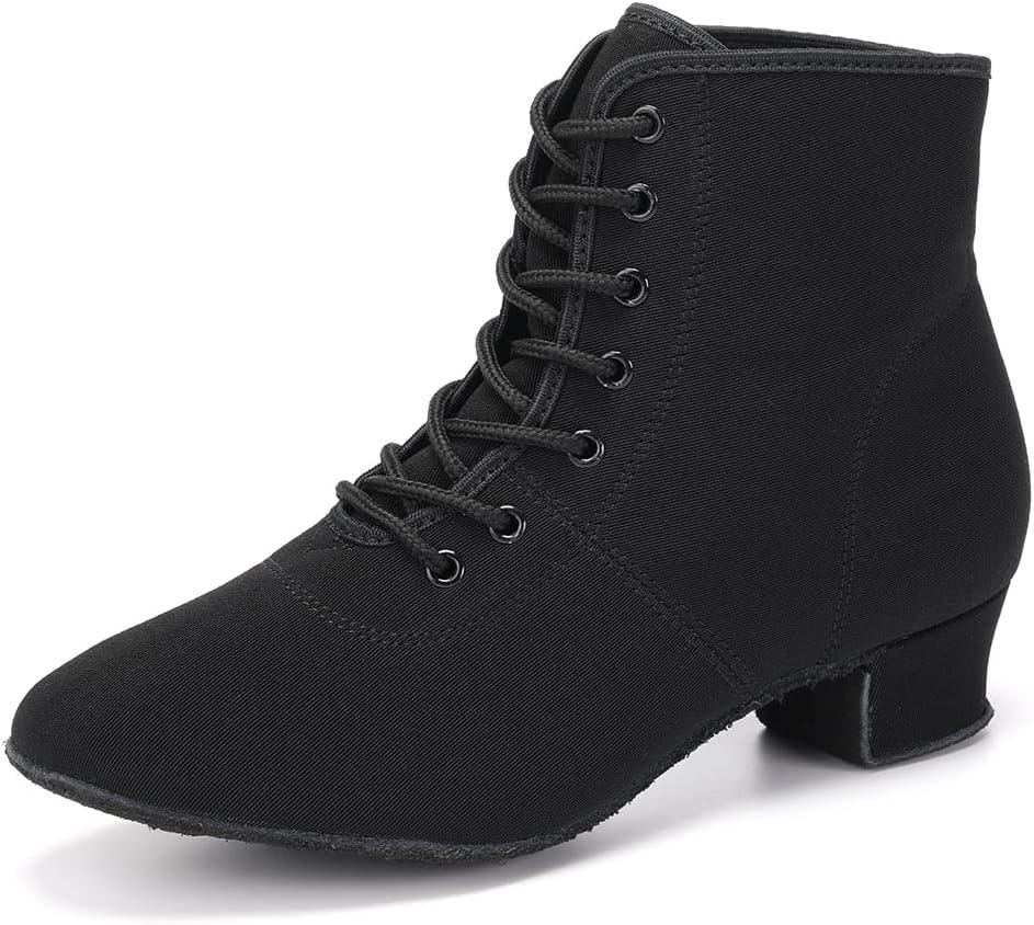 HROYL Women's Latin Dance Boots Low Heel Close Toe Ballroom Tango Performance Practice Teaching Dancing Shoes,LHD-GBNJB (5.5, Black-3.5cm-suede Sole)