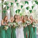 32Ft Green Party Decorations Green Buffalo Plaid Checkered White Triangle Flag Gingham Pennant Bunting Fabric Garland for Wedding Birthday Picnic BBQ Outdoor Golf Party Dinosaur Arbor Day Decorations