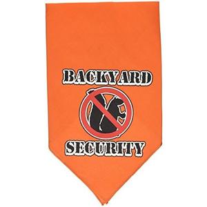 Pet and Dog Bandana Screen Printed, "Backyard Security" Orange Small
