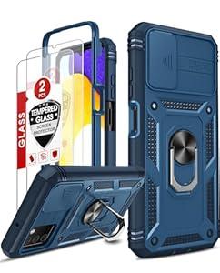 LeYi Compatible for Samsung A03s Case: A03s Case with Slide Camera Cover + [2 Packs] Tempered Glass Screen Protector, 360 Full Body Military-Grade Phone Case with Kickstand for A03s, Blue