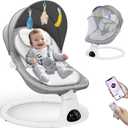 Baby Swing for Infants to Toddler - Electric Baby Swings Hold Up to 30 LB with 5 Point Safety Belt- Portable Swings with Remote Control Bluetooth & 3 Timing Set 3 Adjustable Gear 5 Speed Mode,Gray