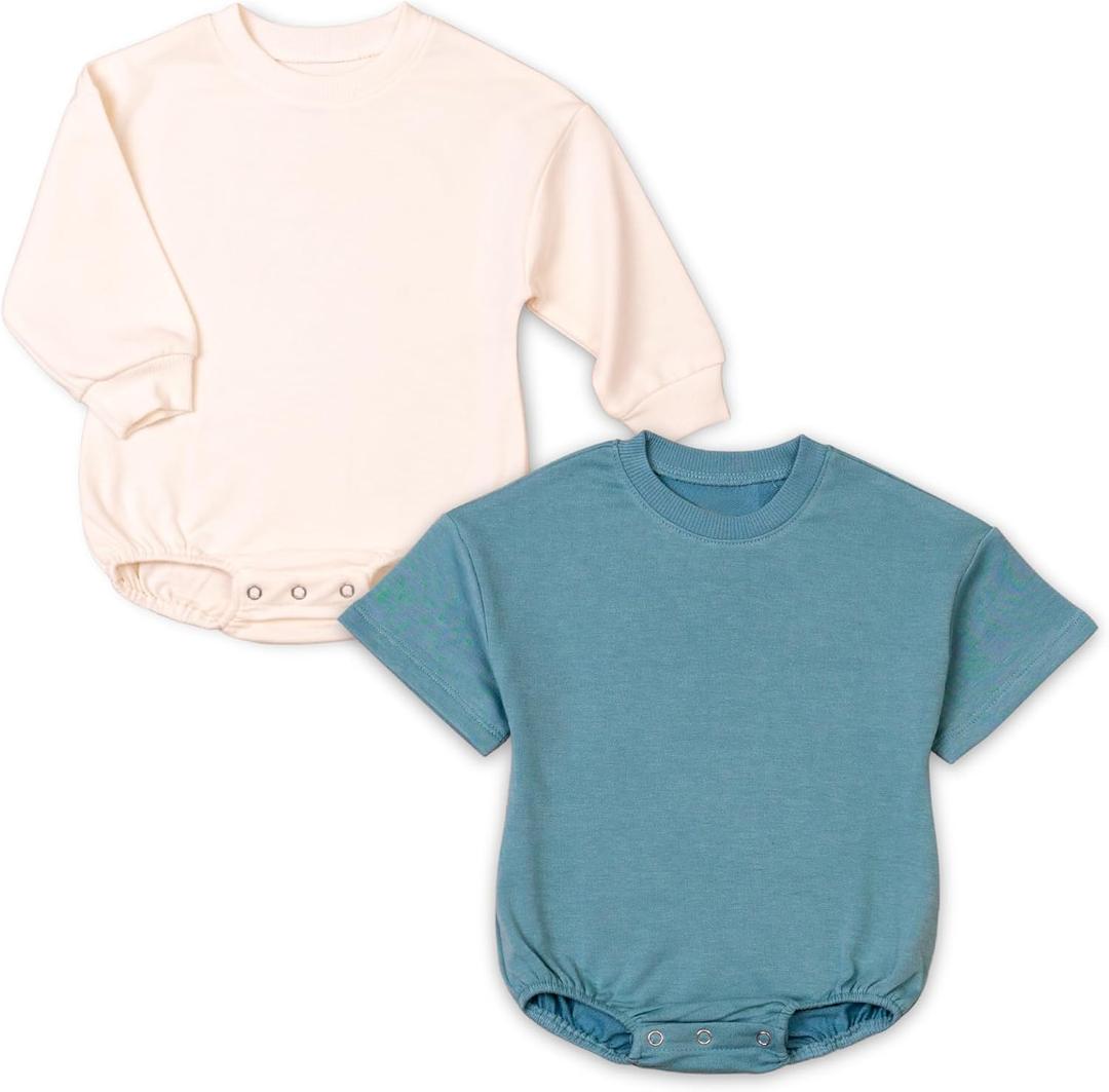 2Pack Baby Boy Romper Set Outfit, Long Sleeve & Short Sleeve Bodysuits, Soft & Breathable Infant Jumpsuit for Boys 6-12M