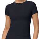 MCEDAR Womens Seamless Soft Smoothing T-Shirts Short Sleeve Slim Fit Basic Tees Crew Neck Casual Shirts (Black, S)