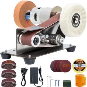 Mini Belt Sander, Electric Small Sander Knife Making Supplies, 7 Adjustable Speed Electric Knife Sharpener, Power Belt Grinder for Woodworking, Metal Working DIY (6.5'' x 6.8'' x 4.8'')