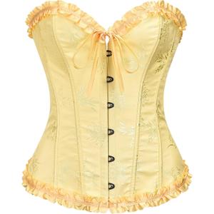 SZIVYSHI Corset Tops for Women, Bustier Shapewear Lingerie, Lace Waist Push Up Bodysuit (Medium, Yellow Iris)