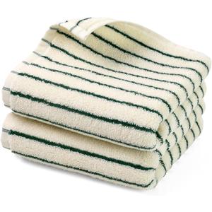Jacquotha Green Striped Hand Towels for Kitchen, Vintage Bathroom Decor, Natural Cotton Tea Towel, 14” x 29”