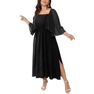 Womens Plus Size Cocktail Party Dress Square Neck Flutter Sleeve Split Elegant Formal Flowy A Line Maxi Dresses, 2XL