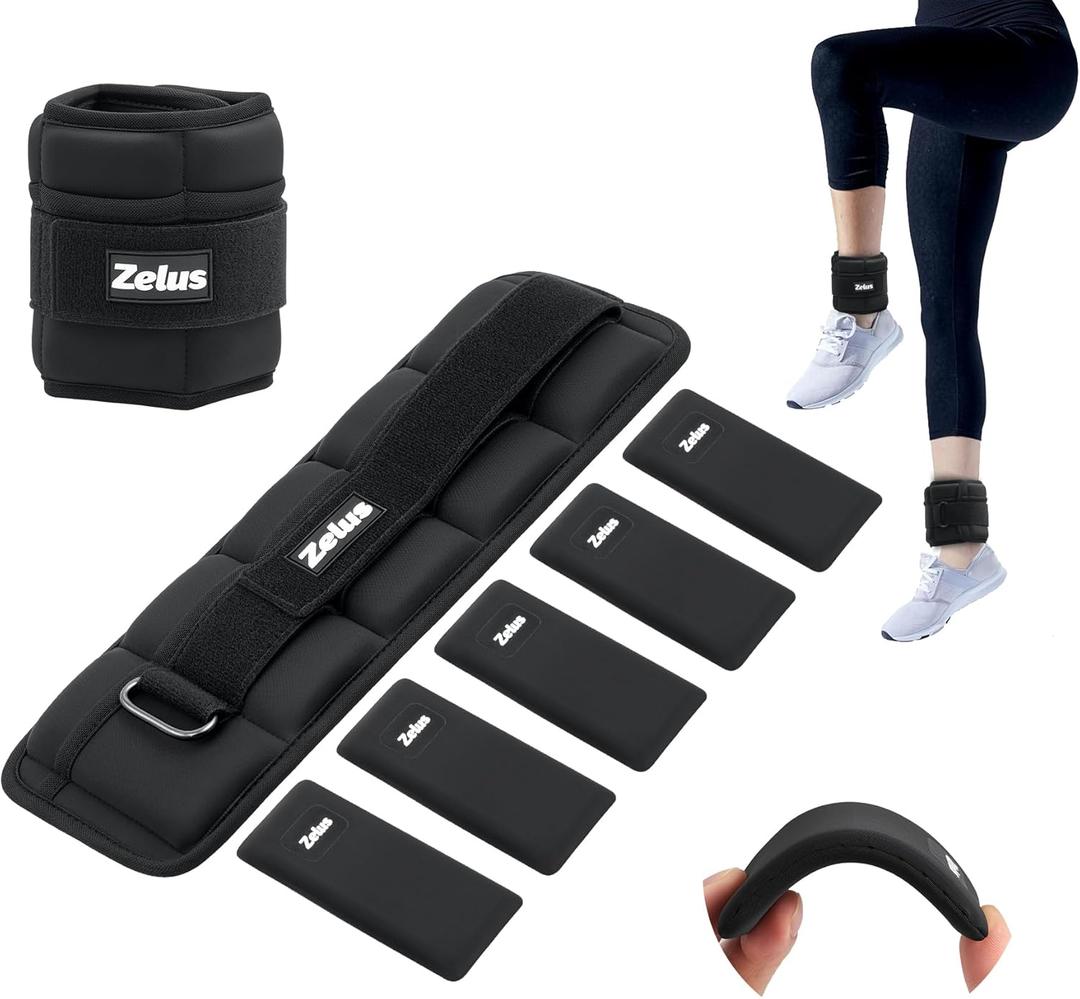 ZELUS 1 Pair Adjustable Ankle Weights, 5-10 lb Z-Fit Ankle Weights for Women Men, Ultra Thin Leg Weights for Women with Adjustable Straps, 1-5 lb per Arm Weight for Gym Home Yoga Jogging Walking