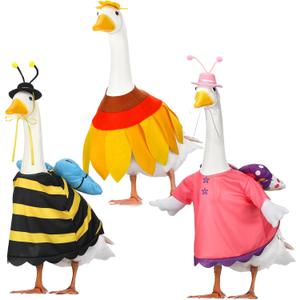 Suzile 3 Pcs Goose Outfits Porch Goose Clothes Goose Costume for 23 Inch Cement Goose Garden Bee Butterfly Sunflower Style Goose Outfit for Spring Outdoor Lawn Patio Ceramic Goose Decor (Spring)