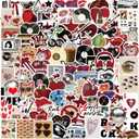 2 x 108 PCS Downtown Girl Stickers Aesthetic Sticker for Adults Downtown Girl Party Favors Red Aesthetic Vinyl Waterproof Stickers for Water Bottles