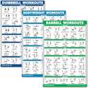 QUICKFIT 3 Pack - Dumbbell Workouts + Bodyweight Exercises + Barbell Routine Poster Set - Set of 3 Workout Charts (Laminated, 18" x 24")