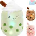 Athoinsu Light Up Matcha Boba Tea Plush Pillow 10'' Kawaii Stuffed Bubble Stuffed Animal Toy with LED Lights Birthday Christmas Holiday Valentines Gifts for Kids, Girls, Boys (Small, Green)