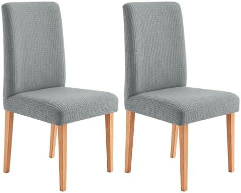 uxcell 2 Pcs Bar Stool Covers, Stretch Counter Stool Chair Covers with Backs for 14-19 Inch Kitchen Chair Dining Room, Plaid Jacquard Barstool Slipcovers with Elastic Band, Grey