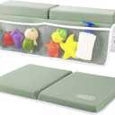 beiens Bath Kneeler and Elbow Rest Pad Set - 1.5'' Comfortable Thick Baby Bath Kneeler Pads, Quick Dry Soft Kneeling Pad for Baby Bath Time, Non-Slip Knee& Arm Support Bathtub Mat with Toys Organizer (Grey Green)
