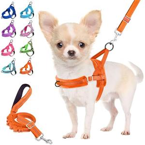 Lukovee No Pull Dog Harness and Leash Set, Soft Padded Small Dog Harness, Neck & Chest Adjustable Reflective Vest Puppy Harness with 4ft Lightweight Anti-Twist Dog Leash for Small Dogs M