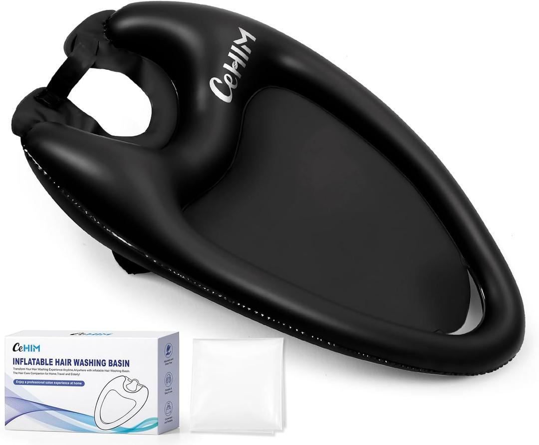 Inflatable Shampoo Basin - Portable Shampoo Bowl, Hair Washing Basin for Bedridden, Disabled,Injured, Hair Wash Tub for Dreadlocks and at Home Sink Washing (Black, Large)