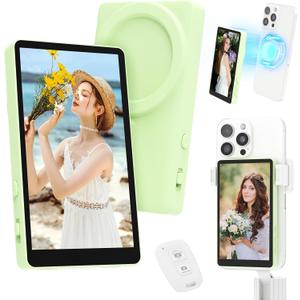 Selfie Monitor Screen, Vlog 4K 30fps Video Recording for iPhone & Android Using Phone Rear Camera for Selfie Vlog Live Stream TikTok, Bluetooth Remote Control, Content Creator Essentials (Green)