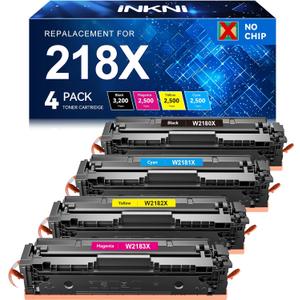 InkNI 218X Toner Cartridges 4 Pack High Yield (No Chip) Replacement for HP 218X W2180X for HP 218A for HP Color Laserjet Pro MFP 3301FDW 3201DW 3301SDW 3301CDW Printer Ink W2180A (4 Pack, B/C/Y/M) (218X Toner No Chip Black Cyan Yellow Magenta)