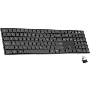 TIETI 2.4G Wireless Bluetooth Keyboard Rechargeable, Stainless Steel Ultra Slim Full Size Keyboard with Numeric Keypad Low Profile Silent Cordless Keyboards for Computer/Mac/Windows