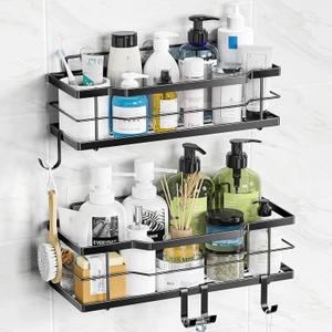 Moforoco Shower Caddy Shelf Organizer Rack, Self Adhesive Black Bathroom Shelves Basket, Home Farmhouse Wall Inside Organization and Storage Decor Rv Accessories, First Camper Apartment Essentials (X-Large)