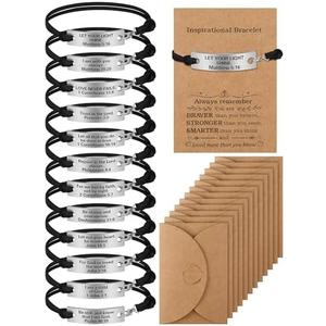 Bucherry 12 Pack Bible Verses Bracelets Christian Gifts for Women Men with Cards Envelopes Engraved Inspirational Leather Friendship Bible Verse Bracelets for Vbs Church Party Supplies