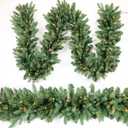 Christmas Garland 9 Ft by 12 Inch Prelit Fraser Fir Xmas Garland with 50 Lights 550 Tips, Real Like Lush and Classics Green Style for Indoor Outdoor Home Decoration