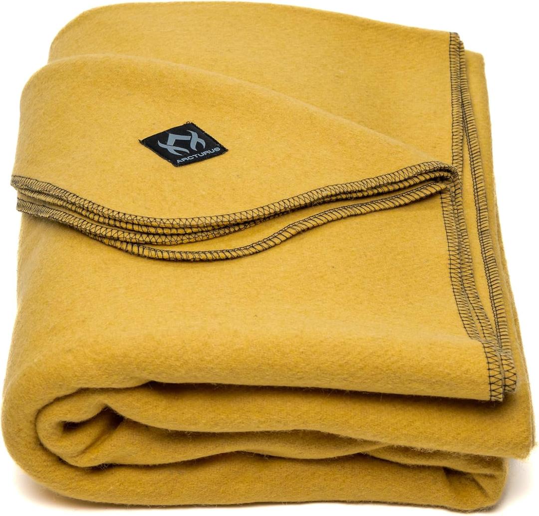 Arcturus Military Wool Blanket - Warm, Thick, Washable - Great for Outdoors, Camping, Stadium Blanket, Picnics, Travel - Car & Bushcraft Survival Kits (Gold)