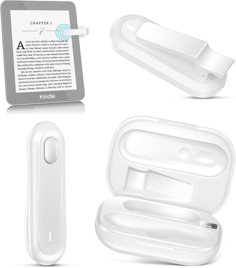 Page Turner for Kindle Paperwhite, Remote Control Page Turner with Charging Case for Kindle iPad iPhone, Wireless Clicker for Reading in Bed (White)