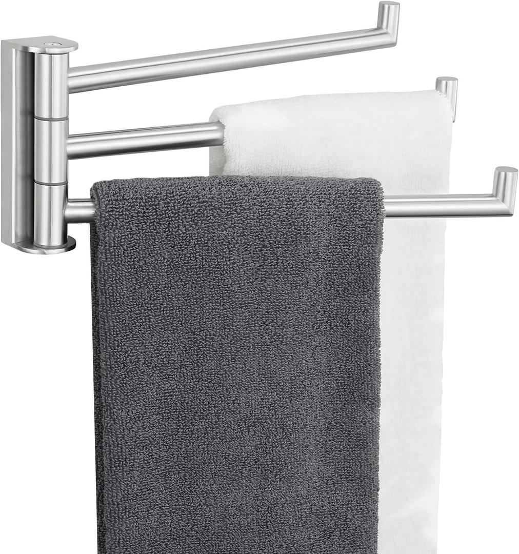 Aomasi Brushed Nickel Swivel Towel Bar, 304 Stainless Steel Triple Rotatable Towel Rack, Wall Mounted