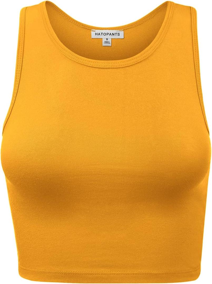 Women Sleeveless Cami Crop Tank Tops Racerback High Halter Neck Shirts (Large, 911-mustard)