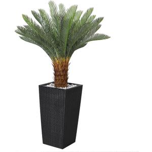 4FT Artificial Cycas Tree, Faux Sago Palm Tree with Planter, Decorative Rocks, Fake Palm Tropical Plant with Authentic Leaves and Trunk for Home Office Patio Porch Decor(Black)