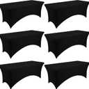 Moosfor Spandex Elastic Fitted 6FT Rectangle Tablecloth 6 Pack, Stretch Washable Reusable Table Cover for Outdoor Picnic, Dining, Wedding, Banquet & Party Events (Black, 72Lx30Wx30H Inch)