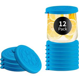 OLCANOES CLUB Oui Yogurt Jar Lids Silicone | Covers Fit For 5 Oz Oui Yogurt Glass Jars | Perfect For Oui Yogurt Bottle with Label | Lids Only | Food-Grade/ Leakproof/ Reusable | 12 Pack Blue