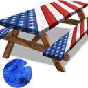 Picnic Table Cover with Bench Covers American Flag Camping Essentials Waterproof Tablecloth Wood Texture Outdoor Picnic Fitted Tablecloth with Elastic Rectangle 6 ft Table Cover (3pcs-72" x 30")
