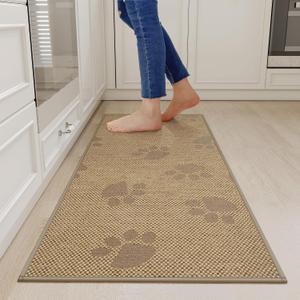YDKGL Kitchen Mats for Floor, Super Absorbent Kitchen Rugs Non Slip Washable, Rubber Backing Soft Woven Linen Embroidery Runner Rug, Standing Mat Kitchen Sink Mat, Easy to Clean, Brown 17x47