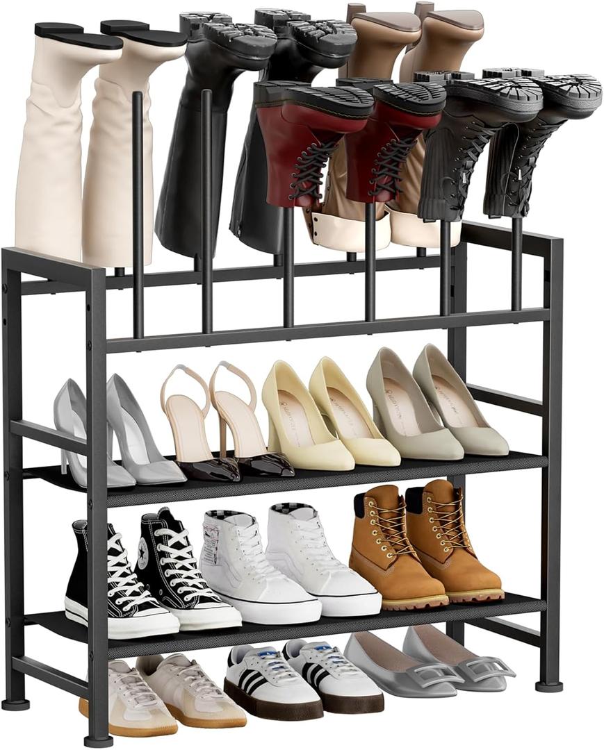 DIMJ Boot Rack 4Tier  Black Metal Boot Storage Rack for Tall Boots Organizer Tall Boots, Multiuse Shoe Rack for Boots, Sneakers, HighHeel, Entryway, Fits 6 Pairs