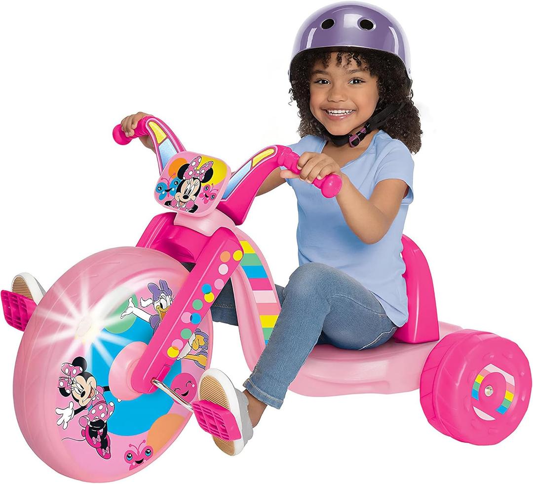Minnie Mouse Ride-On 15" Fly Wheels Cruiser Tricycle Bike, Trike Has Built-In Light on Both Sides of Big Wheel, Ages 3-7, for Kids 41-44 Tall - 70 lbs. Weight Limit