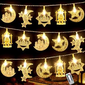 Ramadan String Lights, 9.8ft 20LEDs Moon Star Ramadan Lights with Remote Control, 8 Lighting Modes & 2 Brightness Levels, Ideal for Eid Ramadan Mubarak Decorations for Home Indoor Outdoor