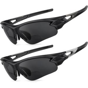 Attractive Bifocal Reading Sunglasses for Men, Durable TR90 Semi Rimless Wrap Around Design Sun Readers, UV400 Near-Far Sun Glass Built in Outdoor Sports/Driving/Finshing Dark Glasses, +2.0 (Bifocal - Gunmetal and Silver)