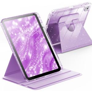 INFILAND Case for iPad A16 11-inch 11th Generation, iPad 10th Generation Case 10.9 Inch for Kids, Girls, 360 Rotating Cute Glitter Cover with Crystal Clear Back, Pencil Holder (Light Purple)