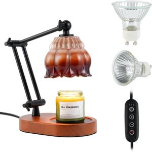 Candle Warmer Lamp With 2 Bulbs, Dimmable With Timer, 2H/4H/8H Timer, Adjustable Height & Heat, Electric Lamp Compatible With Large Jar Candle (Retro Brown)