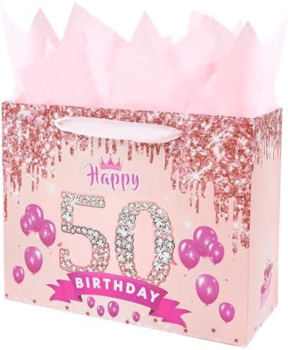 4 Pcs Vichona Gift Bag for Girls, Purple Birthday Party Decorations for Girls, Happy Birthday Gift Bag Card for Daughter Granddaughter Friends