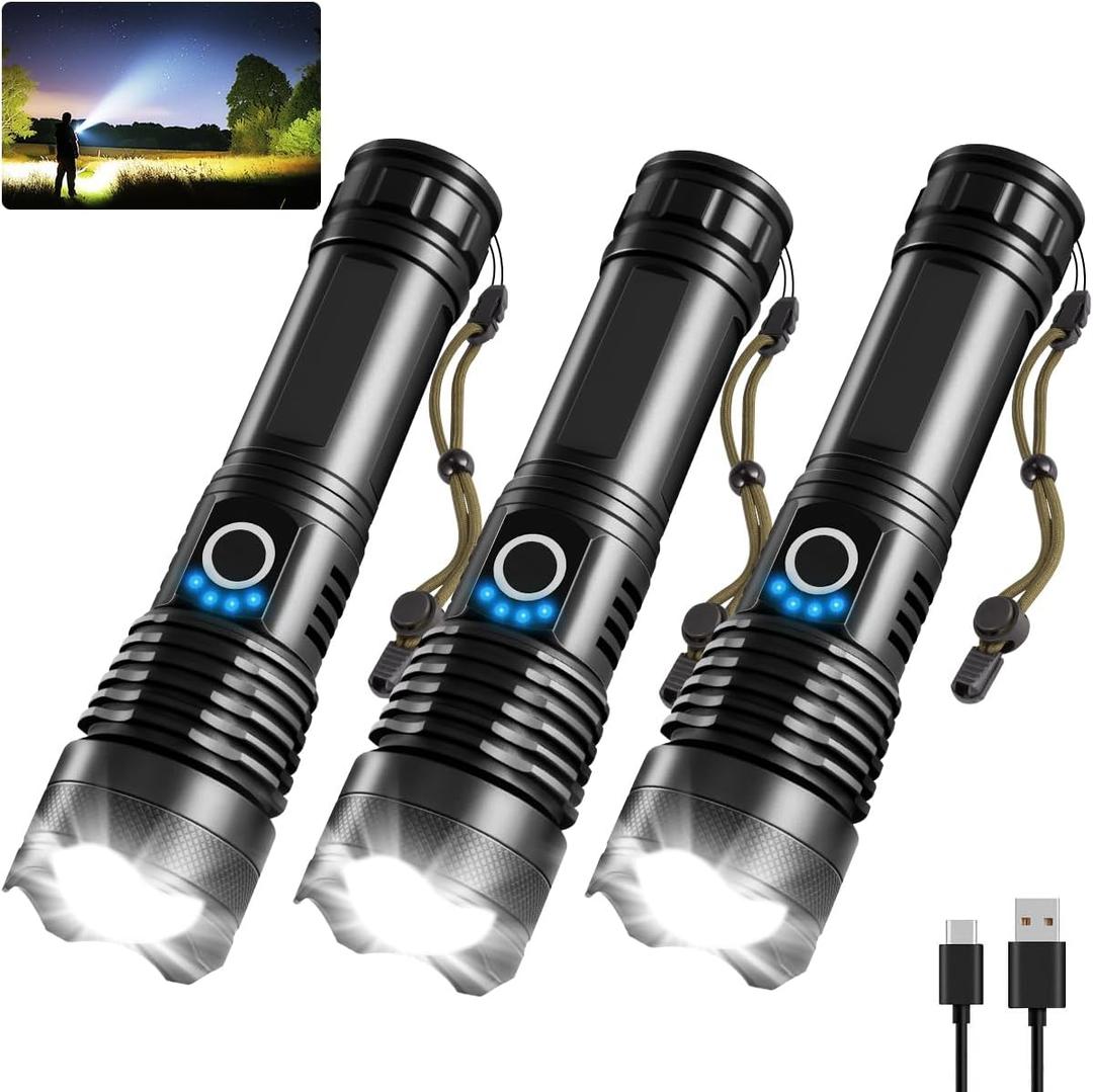 UUYEE 2Pack Rechargeable Flashlights High Lumens, Super Bright Flashlight, 5Modes LED Flashlight Rechargeable, Adjustable Tactical Flashlights High Powered, Flash Lights for Emergency Camping Home